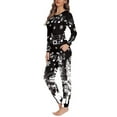 thumbnail image 3 of Renewold Christmas Family Pajamas Xmas Trees Music Notes Long Sleeve Shirt and Pants for Women Size XS Soft Sleepwear O Neck 2 Pieces Pjs Joggers Lounge Sets with Pockets XL, 3 of 5