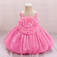 thumbnail image 2 of Moocorvic Baby Girls Sleeveless Dress, Summer Pure Color Off Shoulder Tulle Baptism Gown with Big Bow, Flower Girl Party Outfit 6-9 Months,Hot Pink, 2 of 9