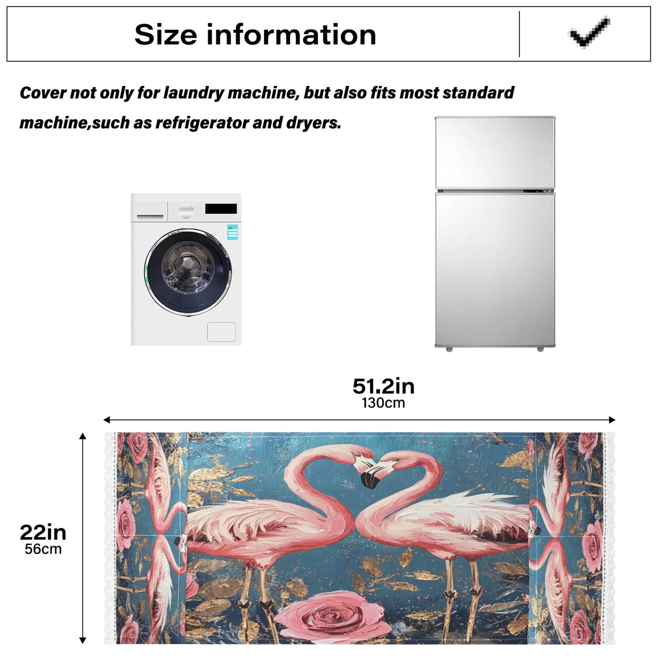 Washing Machine Cover 51.2x22in, Durable Polyester Dust Cover with Lace Trim and Side Pocket for Appliances Raggedy Pink Flamingos