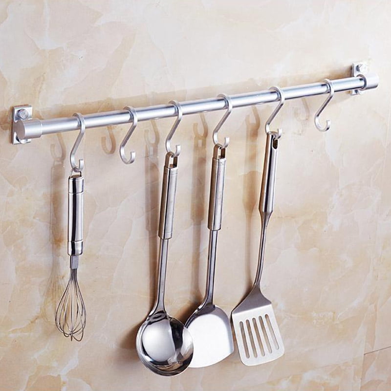 Clothes for Hold Towel Dengofng Wall Mounted Aerospace Aluminum Kitchen Utensil Rail Rack Pot Lid Holder with S Hooks Utensil Cookware Kitchen Tool Pots and pans 4hooks/5hoks/6hooks optional