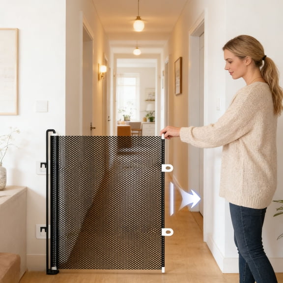Mesh Pet Safety Gate 49.2x19.7 Inch Retractable Dog Cat Barrier for Doorways Stairs Indoor