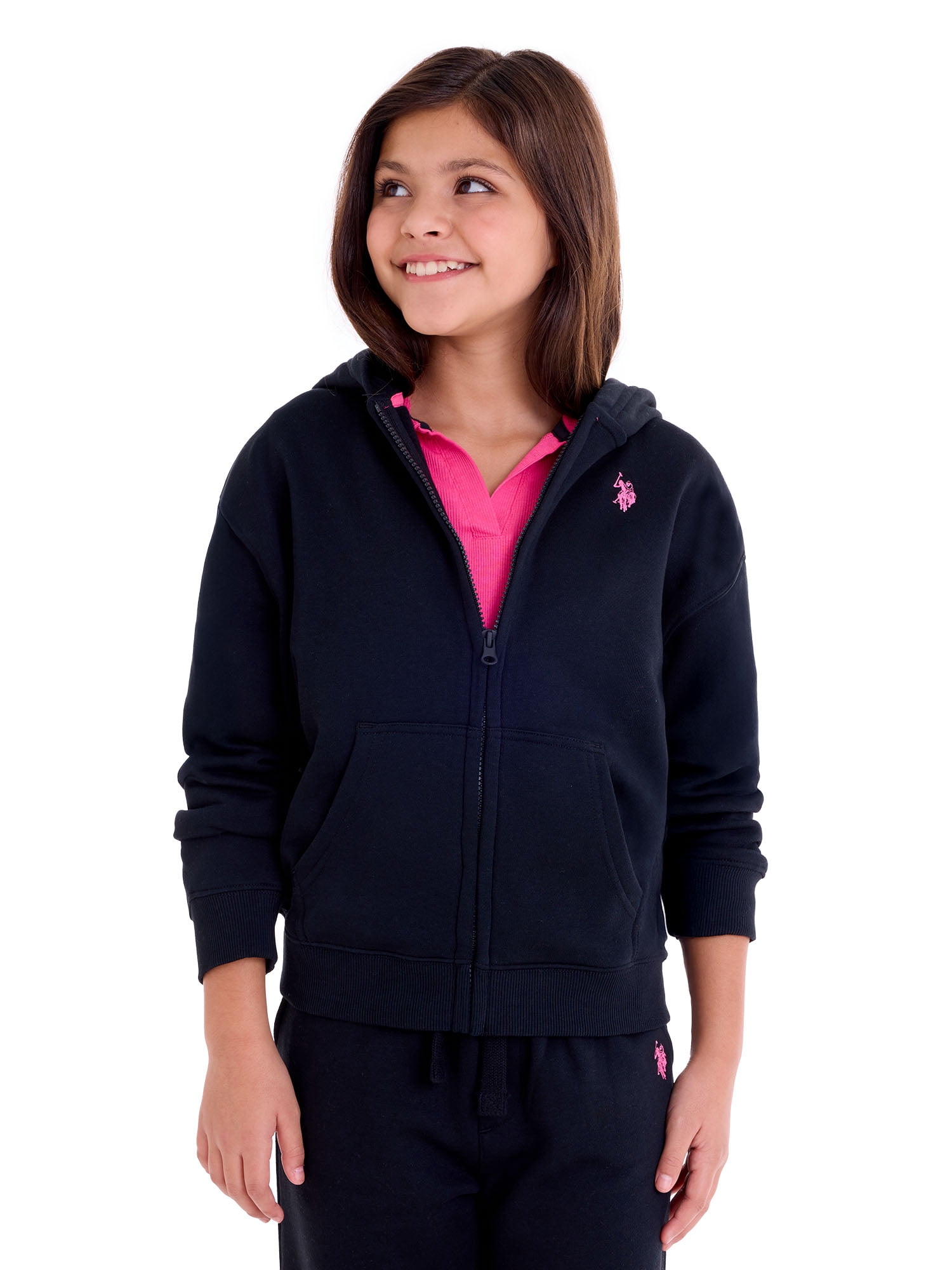 U.S. Polo Assn. Girls Fleece Zip-Up Hoodie, Sizes 4-18