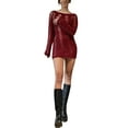 thumbnail image 2 of Robe Mini Ajourée pour Femmes Manches Longues Col Rond Moulante en Maille Robe Courte Dos Nu Clubwear, 2 of 6