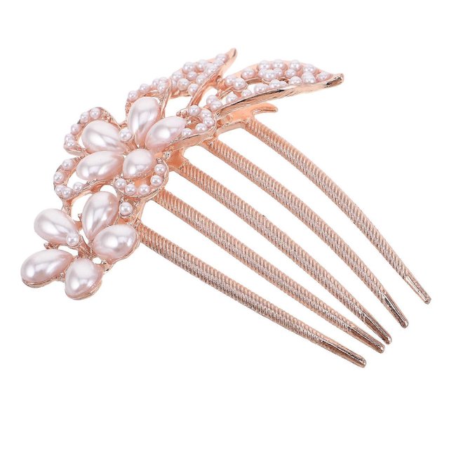 Elegant Imitation Pearl Hair Comb for Weddings 1 Piece Pink Alloy Bridal Accessory