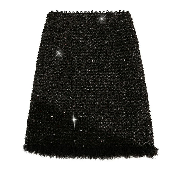 Women's High Waist Sequin Wrap Skirt Fall Winter Stretchy Slim Fit Fringe Midi Skirt Party Night Out Elegant Sparkly Fashion