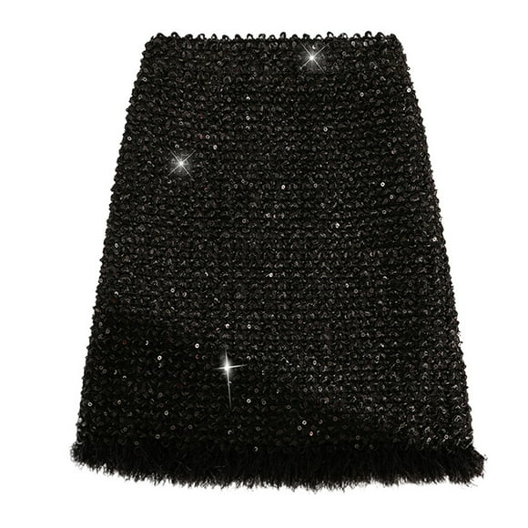 Jupe Plissée pour Femmes Mini Jupe Longue avec Haut Court Tenue de Fête Jupes Boutonnées pour Femmes Décontractée Mini Taille 6 Déchirée Taille Haute pour Femmes Portefeuille à Paillettes Automne Hiver Extensible Coupe Ajustée Noir m