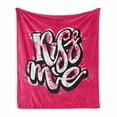 thumbnail image 1 of Kiss Me Soft Flannel Fleece Throw Blanket, Modern Hand Drawn Brush Calligraphy Words with Pink Shade Backdrop, Cozy Plush for Indoor and Outdoor Use, 60" x 80", Hot Pink Black and White, by Ambesonne, 1 of 6
