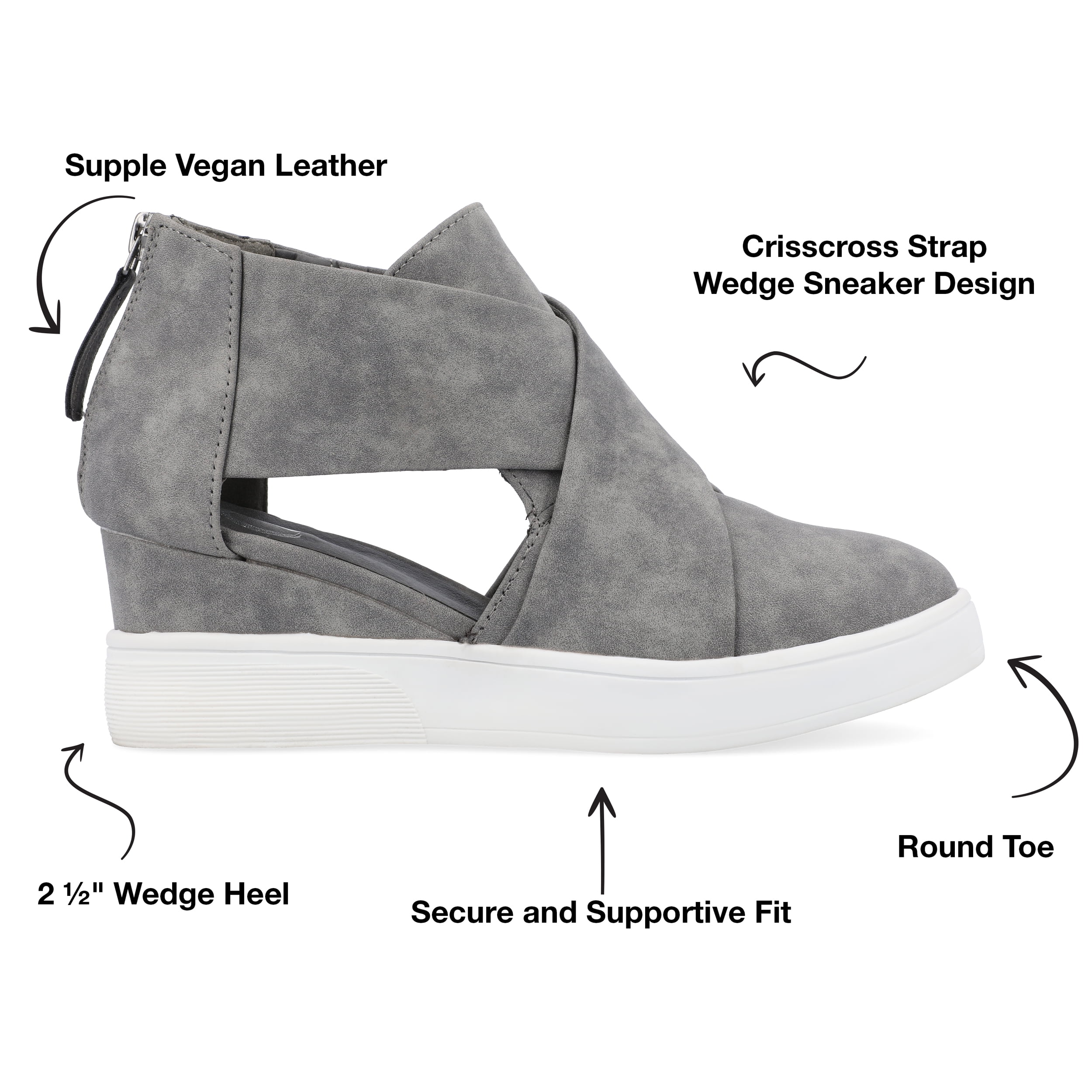 Journee Womens Seena Round Toe Back Heel Zip Wedge Sneakers