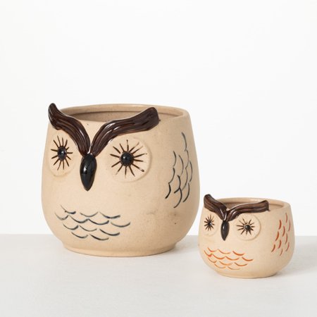 Sullivans Kitschy Brown Owl Ceramic Planter Set of 2  5.75 H & 3 H Multicolored