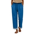 thumbnail image 5 of kaondbfi Cotton Linen Pants Women Summer Casual Straight Leg Pants Elastic Waist Beach Trousers with Pockets, 5 of 8