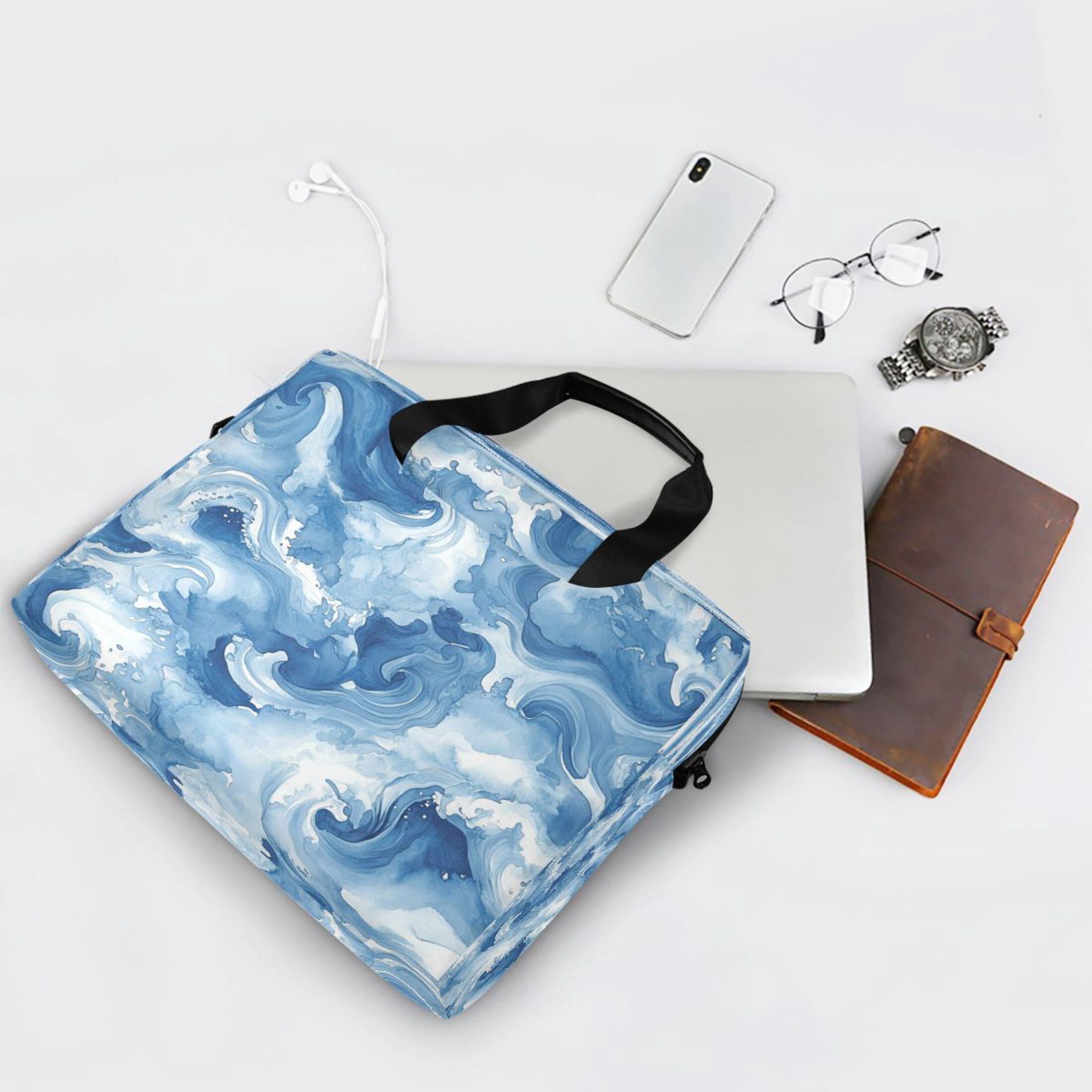 16" Laptop Tote Bag Laptop Sleeve Case Computer Briefcase for Work & Travel Fluid Indigo Waves