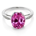 thumbnail image 2 of Gem Stone King 14K White Gold Oval Pink Created Sapphire and White Diamond Women Engagement Ring (3.29 Cttw, Available in Size 5, 6, 7, 8, 9), 2 of 3