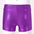 thumbnail image 5 of renvena Kid Girl Shiny Metallic Yoga Shorts High Waist Booty Shorts Jazz Modern Dance Bottoms Purple 6-7, 5 of 7