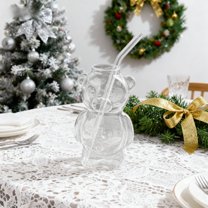 Cute Glass Cup, Bear Glass Cup with Straw, Honey Bear Straw Cup, Teddy Bear Glass Cup with Straw 12oz, Cute Mugs, Coffee Beer Wine Cocktail Drinks Glassware, Cute Glass Bear Cup, by UKHBMC
