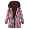 thumbnail image 1 of Chaqueta de algodón de felpa gruesa con capucha y manga larga para mujer con estampado floral retro, sudadera con capucha de talla grande, 1 of 6