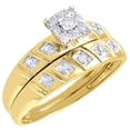 thumbnail image 2 of Diamond Trio Set Engagement Ring 10k Yellow Gold Round Wedding Band 0.13 Ct, 2 of 8