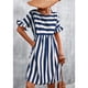 thumbnail image 2 of Casual Dress Striped Dress Fashionable Casual A Line Ruffle Short Sleeve Striped Print Casual Flowy Midi Dress Navy Blue L ANGGREK Otros, 2 of 6