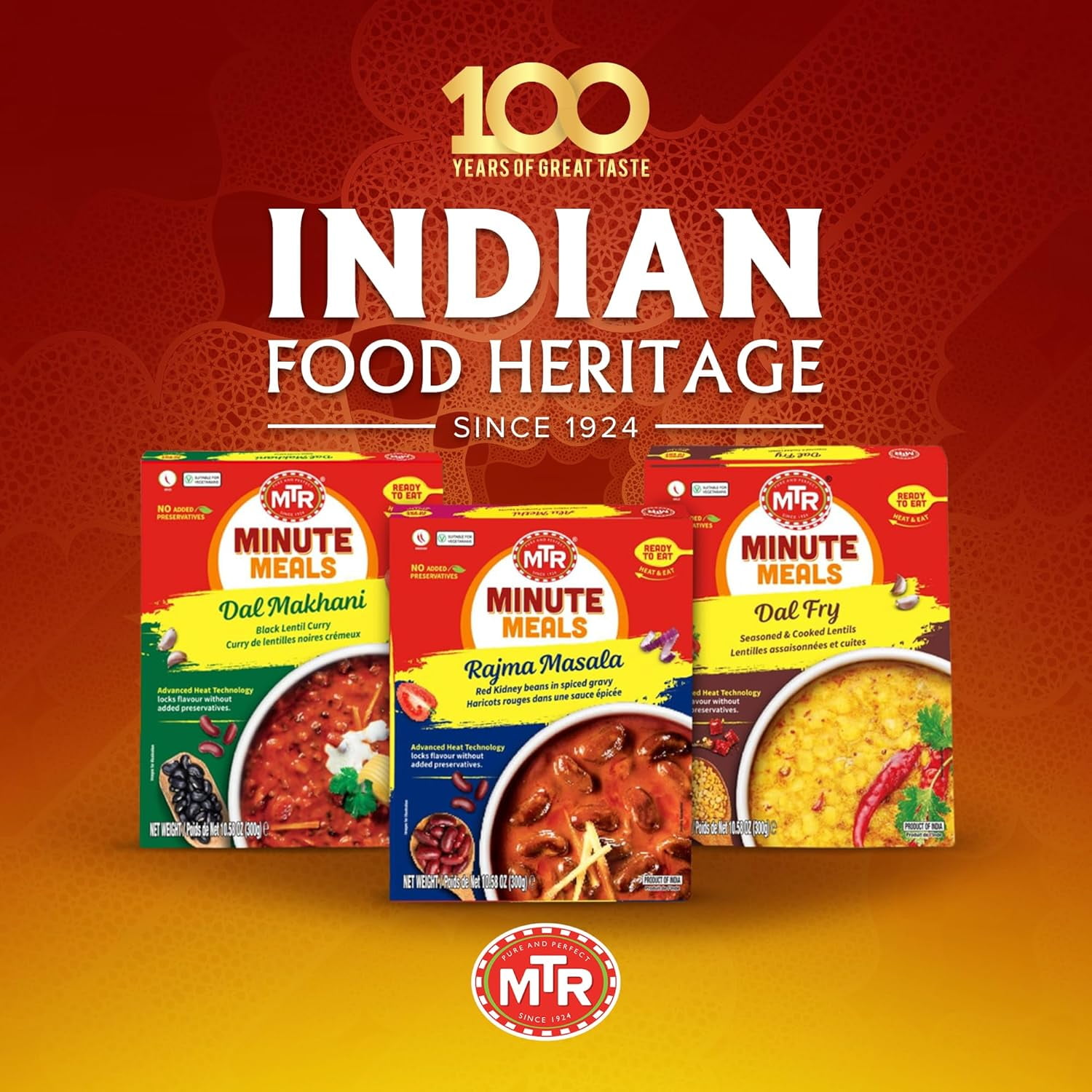 MTR Rajma Masala - Red Kidney Beans in Spiced Gravy - Authentic Indian Ready-to-Eat Meal - No Added Preservatives - A Quick Meal Suitable for Vegetarians, Ready in Minutes! (300g, Pack of 6)