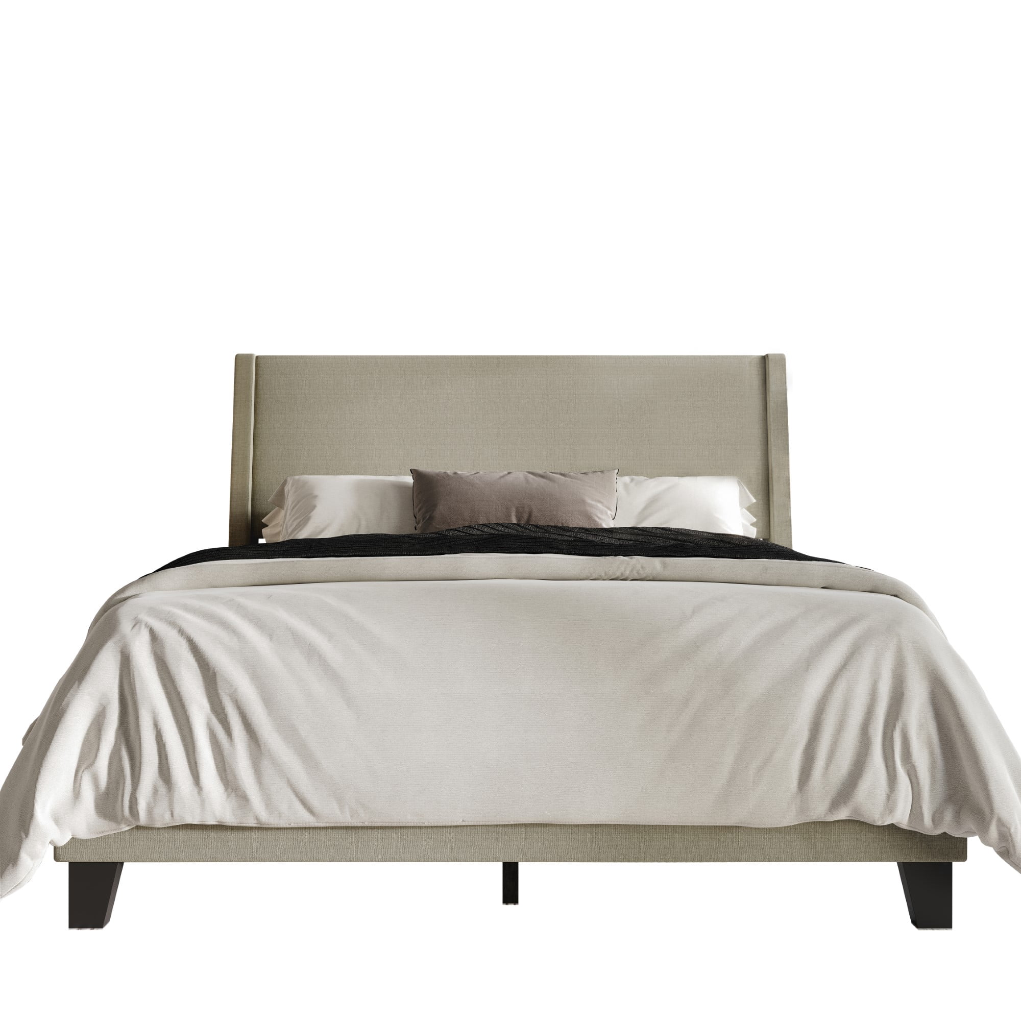 Home Design Sidney Full Upholstered Panel Bed with Durable Engineered Wood and Recycled Materials, Dark Beige, Easy Assembly