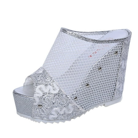 

NGTEVOOS Women Summer Hollow Wedge Flip Flops High Heel Shoes