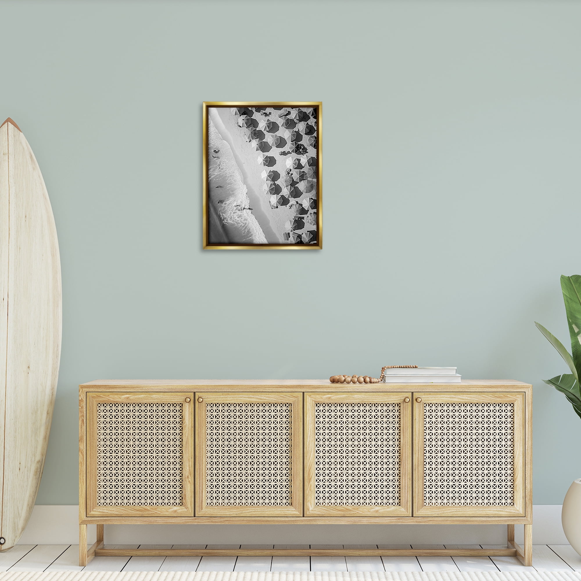 Stupell Industries Aerial View Beach People Photography Gold Floater Framed Canvas Art Print Wall Art, 25 x 31