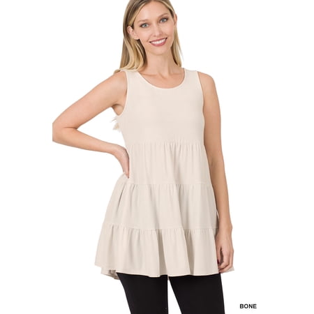 Zenana Women & Plus Summer Casual Sleeveless Tiered Ruffle Tunic Peplum Tank Top
