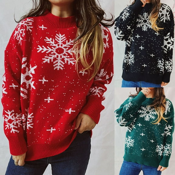 Lovskoo Merry Christmas Sweaters for Women 2023 Casual Long Sleeve Knitting Round Neck Sweater Blouse Tops Green