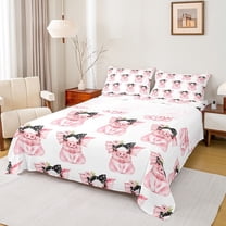 jejeloiu Cute Pig Full Size Sheets,Farm Animal Bed Sheets,Black Dot Bowtie Sheet Sets For Child,Lightweight Room Decor,4 Pieces