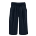 thumbnail image 4 of Up to 65% off!Xunlbb Women's Summer And Linen Solid Color Pockets Elastic Waist Capris Shorts Pants on Clearance,Navy 2XL, 4 of 5