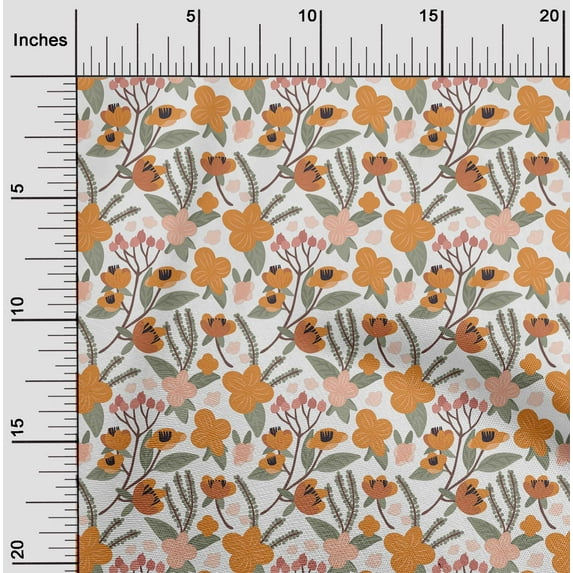 oneOone Cotton Poplin Twill White Fabric Leaves & Tulip Floral Quilting Supplies Print Sewing Fabric By The Yard 56 Inch Wide