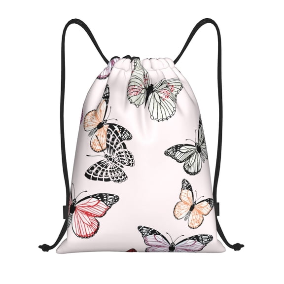 Kuqiui Beautiful Butterfly Print Drawstring Backpack Drawstring Bags,Draw String Back Bag Drawstring Bags for Sports,Gym,Travel,Swimming,Beach