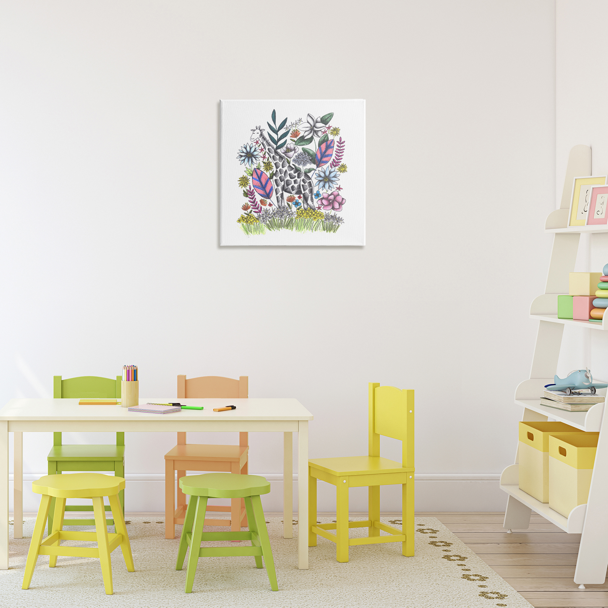 Giraffe in Midst of Flowers Canvas Wall Art, design by Cecilia Battaini