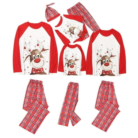 

wsevypo Matching Family Pajamas Sets Christmas PJ s Holiday Christmas Deer Printed Sleepwear with Plaid Pants