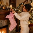 thumbnail image 5 of Plaid Ruffle Christmas Stockings, Vintage Checkered Stocking with Velvet Bow for Fireplace Mantel Decor, Holiday Gift Socks Set for Home, 18in, 5 of 7