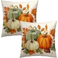 thumbnail image 5 of Fall Pumpkin Throw Pillow Covers 16x16 Inch Set of 2 Autumn Leaves Couch Pillow Cases Soft Square Couch Sofa Pillows for Living Room Patio, 5 of 6