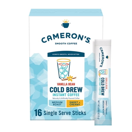 Cameron's Coffee Vanilla Bean Cold Brew Instant Coffee With Arabica Beans 16 Count