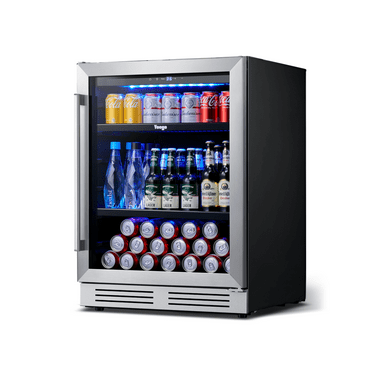 Yeego 24" Beverage Refrigerator Cooler, 180 Cans Beverage Cooler Beer Fridge with Glass Door, Built-in/Freestanding for Kitchen, Bar or Office