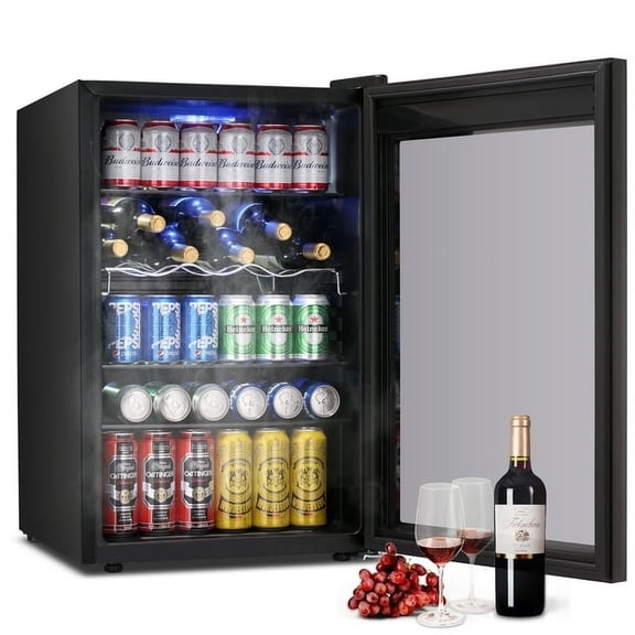 Havato 145 Cans of Beverage Refrigerator Cooler, 4.5 Cu.ft, Mini Refrigerator with Black Glass Door for Storing Soda, Beer or Wine, Bar/Office/Home, Black