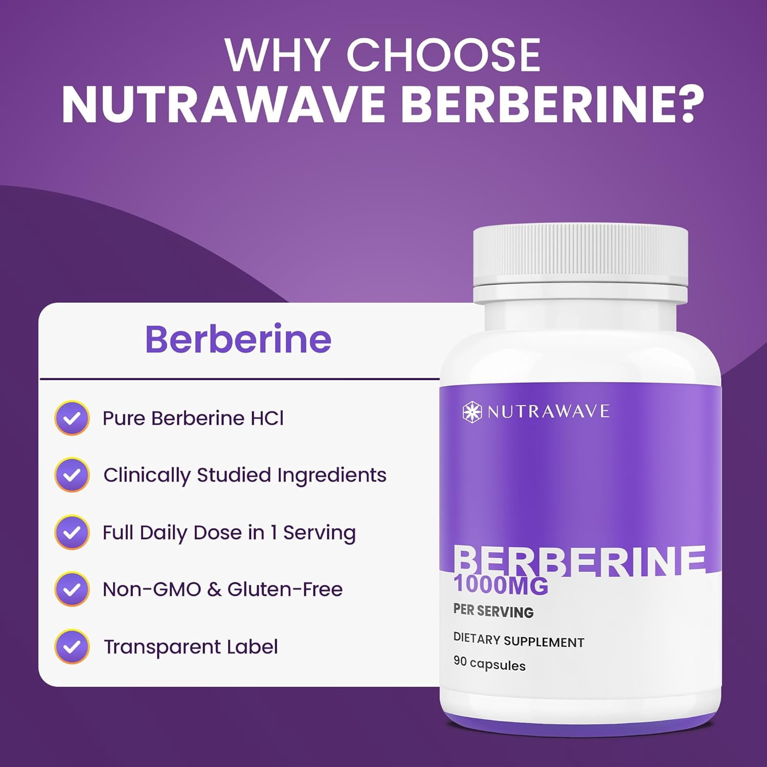 Nutra Wave Berberine 1000mg, Blood Sugar & Metabolism Support, 90 Vegan Capsules