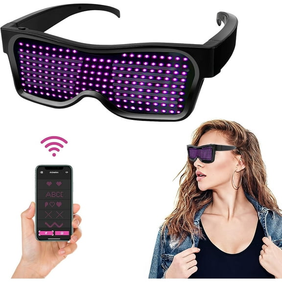 LINLIN Led Party Glasses For Men Women Light Up Rave Glasses Programmable Bluetooth Glowing Eyeglasses Flashing LED Sunglasses with Text Graffiti Animation Rhythm for Nightclub Festival Birthday