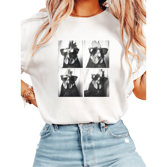 White Womans Print Tshirt Graphic Tees Shirts S-5XL Stylish Chicken Cozy Cotton Tops