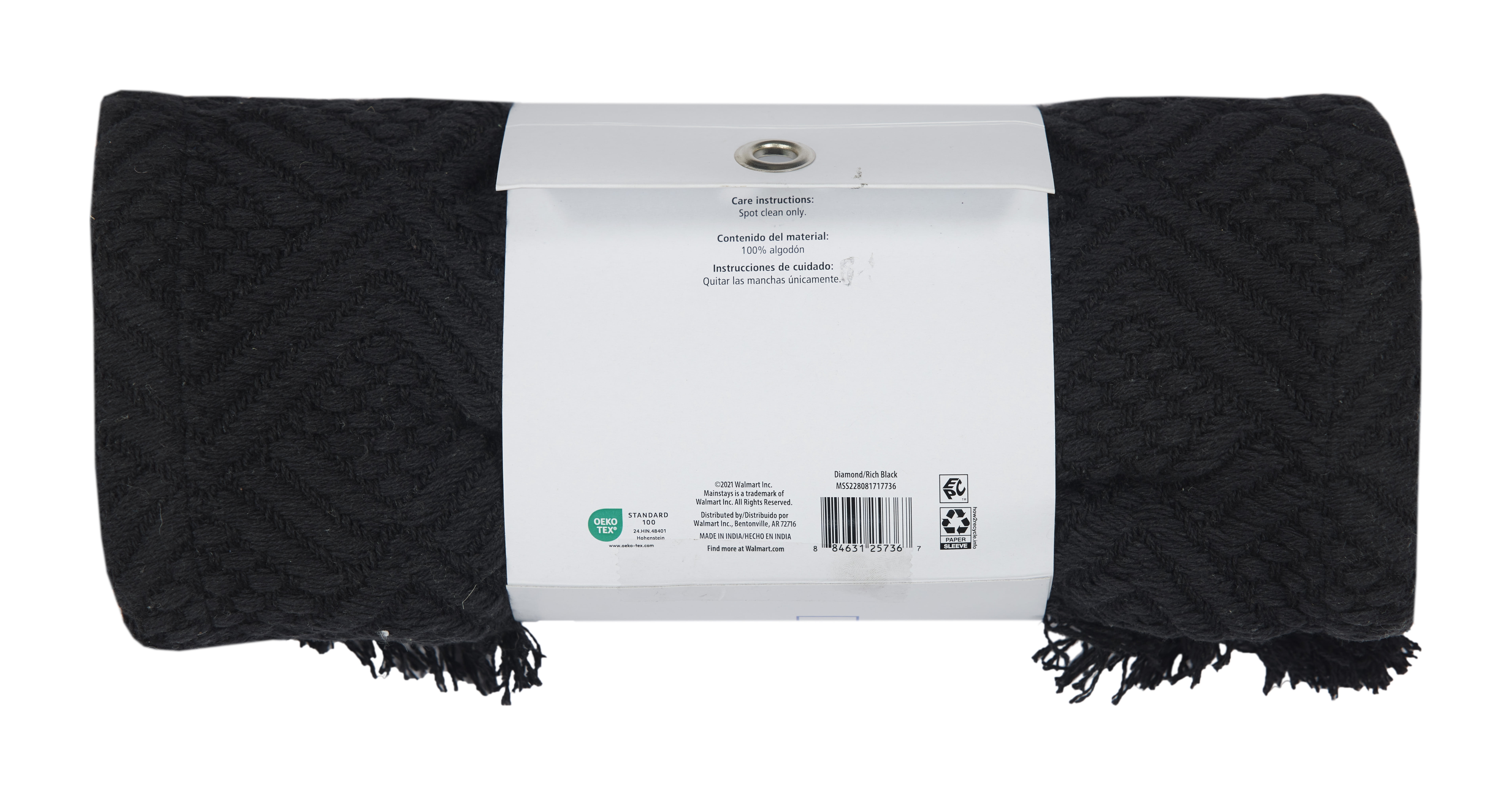 Mainstays Woven Diamond Table Runner - Black - 14"x72", Cotton
