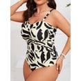 thumbnail image 4 of SKQIT Plus Size Tropical Leaf Print One Piece Swimsuit, Removable Straps Ruched Tummy Control Backless Bathing Suit for Curvy Women, 4 of 6