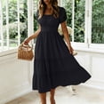 thumbnail image 2 of PRINxy Women's Square Neck Puff Short Sleeve Tiered Midi Dress High Waist A Line Casual Dress for Summer Daily Wear Vacation Black XL, 2 of 6