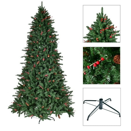 Red Rose Christmas Tree Topbuy 7' Artificial Christmas Pine Tree 1918 Green PVC Tips w/ Pine Cones & Red Berries ()