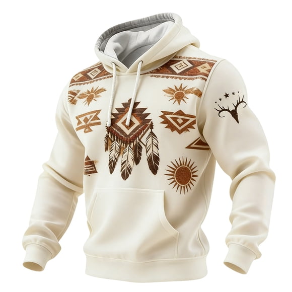 Advanced Aztec Styled Pullover Hoodie for Casual Everyday Wear Front Pocket Slim Fit Comfortable Everyday for Men