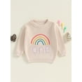 thumbnail image 2 of Suealasg Infant Girl Knit Sweater Birthday Clothes Long Sleeve Rainbow Embroidery Chunky Pullover Sweater 9 12 18 Months Baby Girl Fall Winter Warm Sweater, 2 of 7