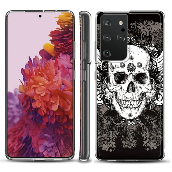 Slim-Fit Lightweight Protective Phone Case compatible with Samsung Galaxy S21 ULTRA 5G, by OneToughShield ® - Grunge Skull