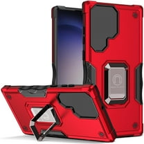 TJS for Samsung Galaxy S24 Plus Phone Case, [Military Grade] Heavy Duty Magnetic Support Ring Kickstand Cover (Red)