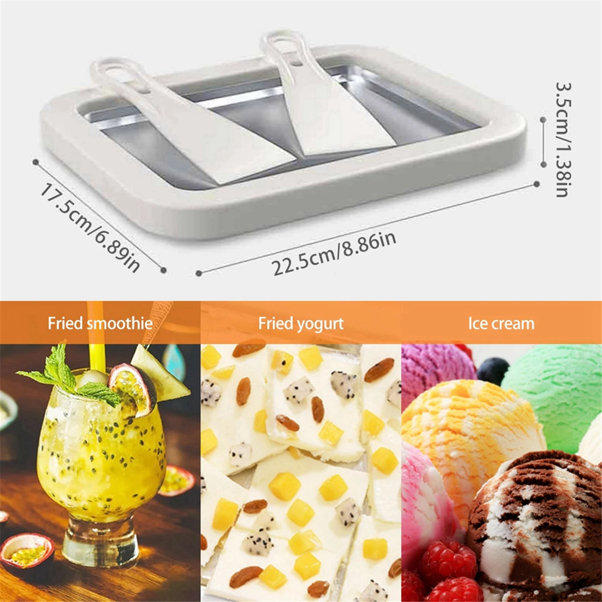 Ice Cream Maker Pan with 2 Scrapers DIY Yogurt Ice Cream Maker Plate Multifunctional Cold Sweet Fried Food Plate
